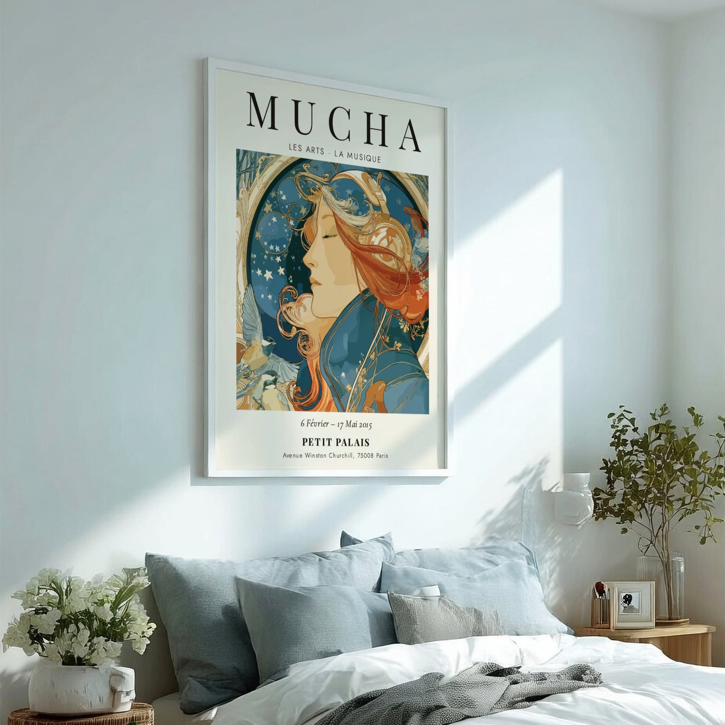 Les Arts - La Musique poster featuring Alphonse Mucha's Art Nouveau style with rich colors and musical motifs