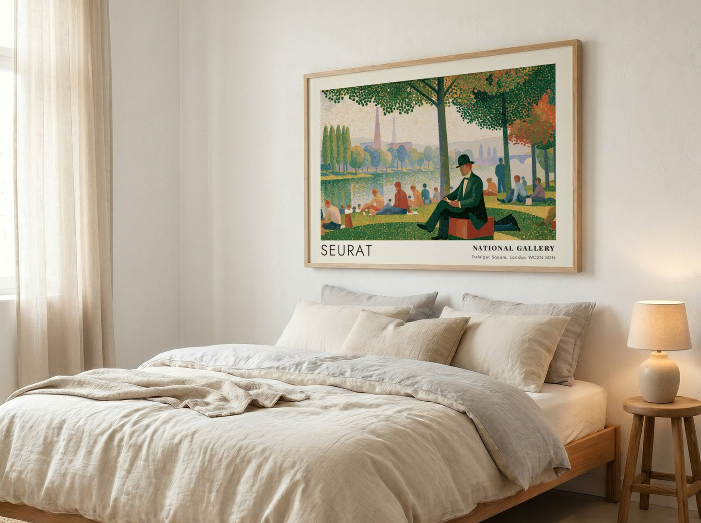 Wall art poster of Seurat Bathers at Asnières featuring figures by the riverbank.
