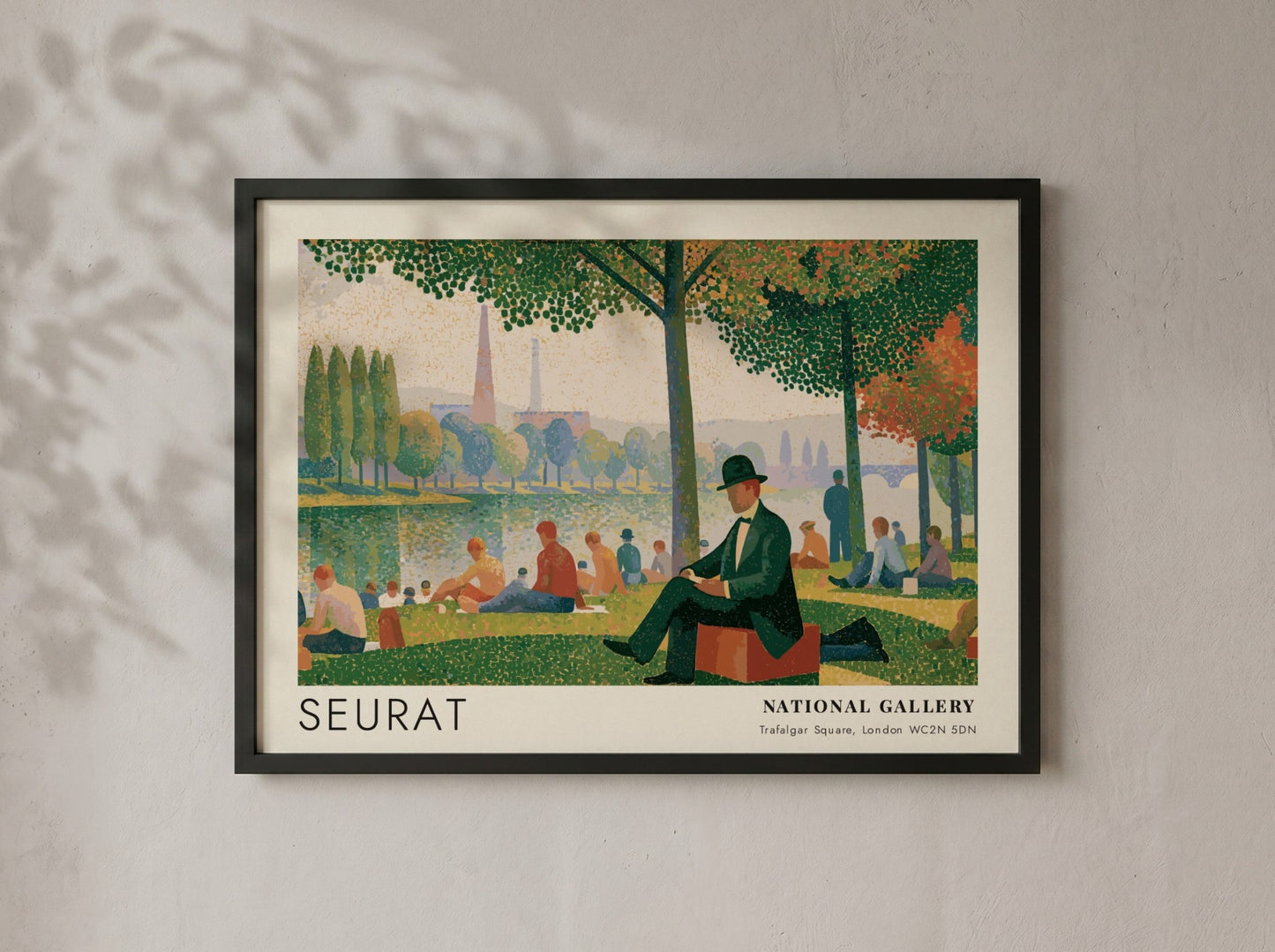 Wall art poster of Seurat Bathers at Asnières featuring figures by the riverbank.