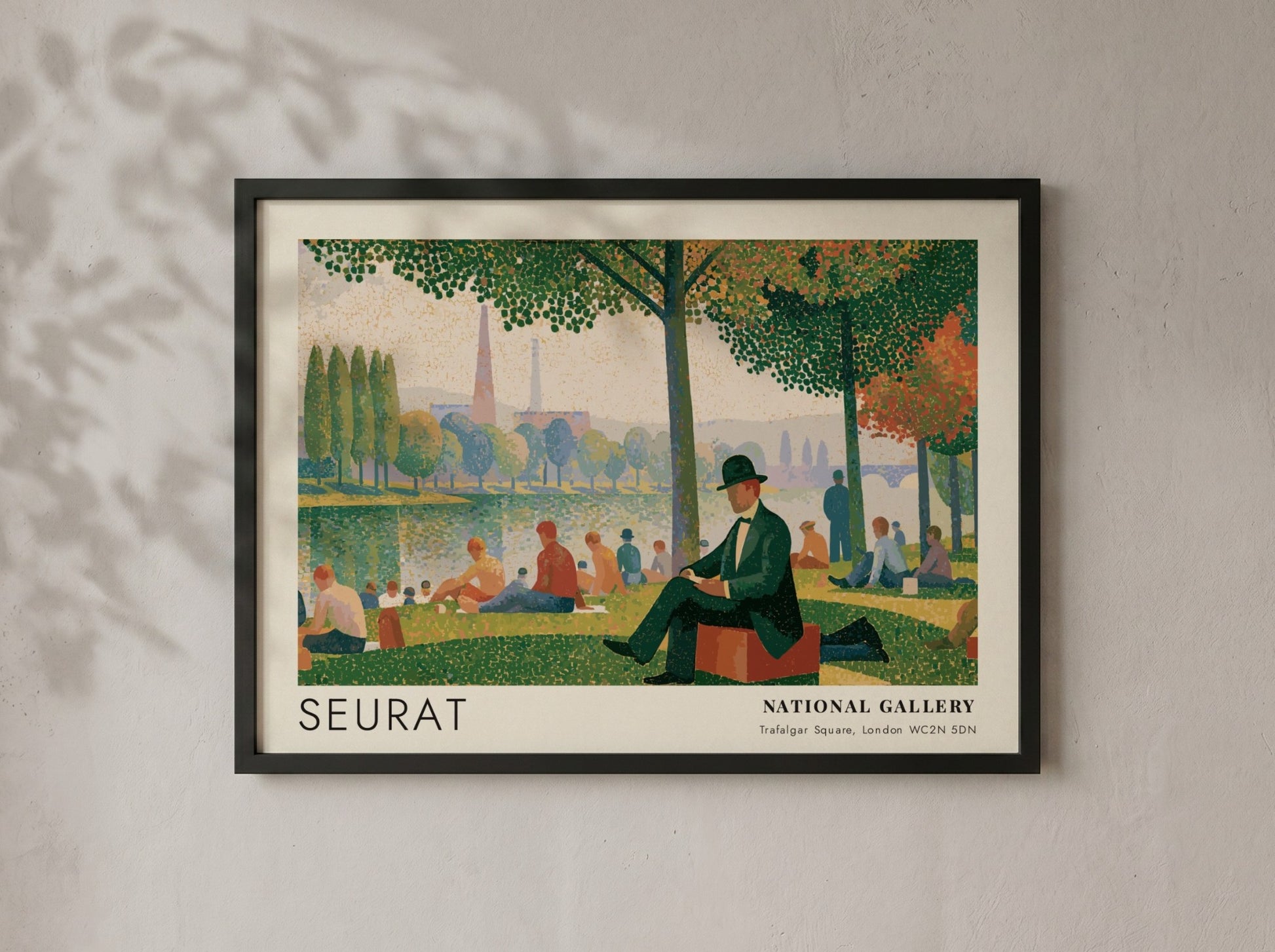 Wall art poster of Seurat Bathers at Asnières featuring figures by the riverbank.