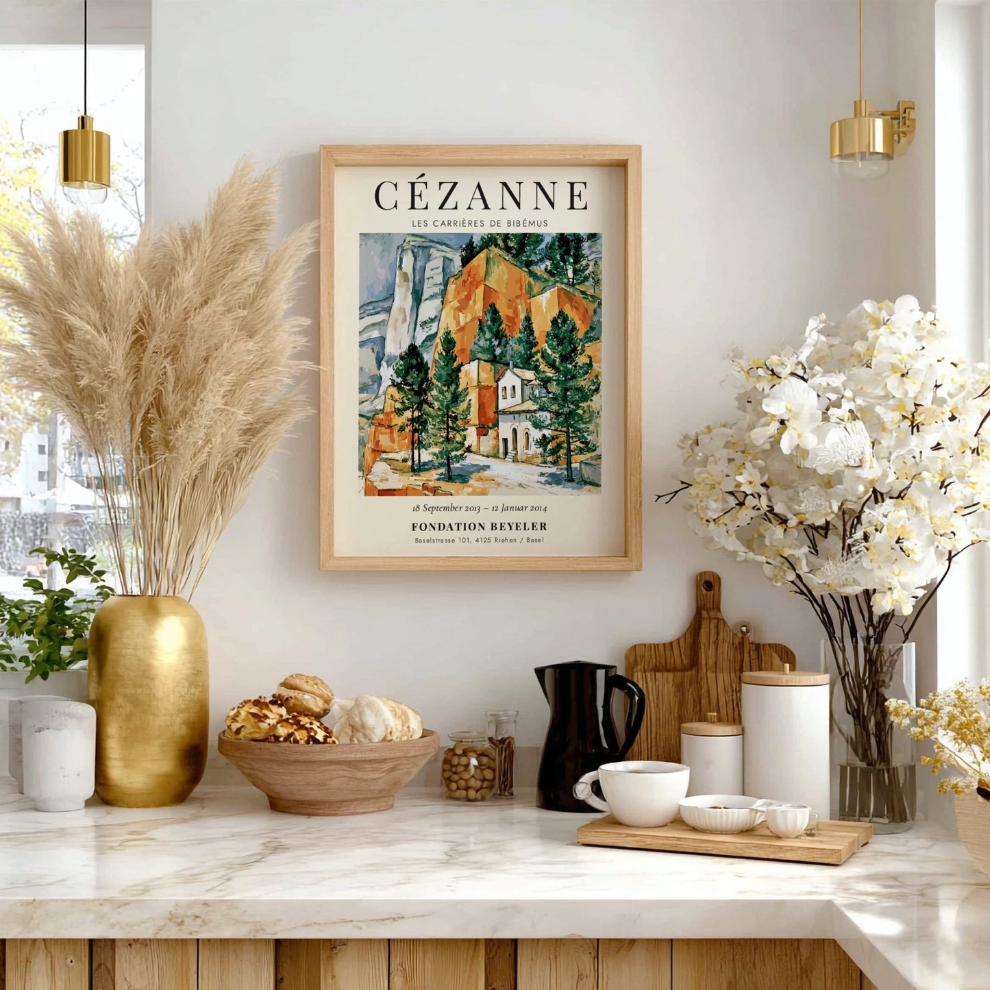 Cézanne exhibition poster featuring Les Carrières de Bibémus with vibrant colours and nature-inspired design