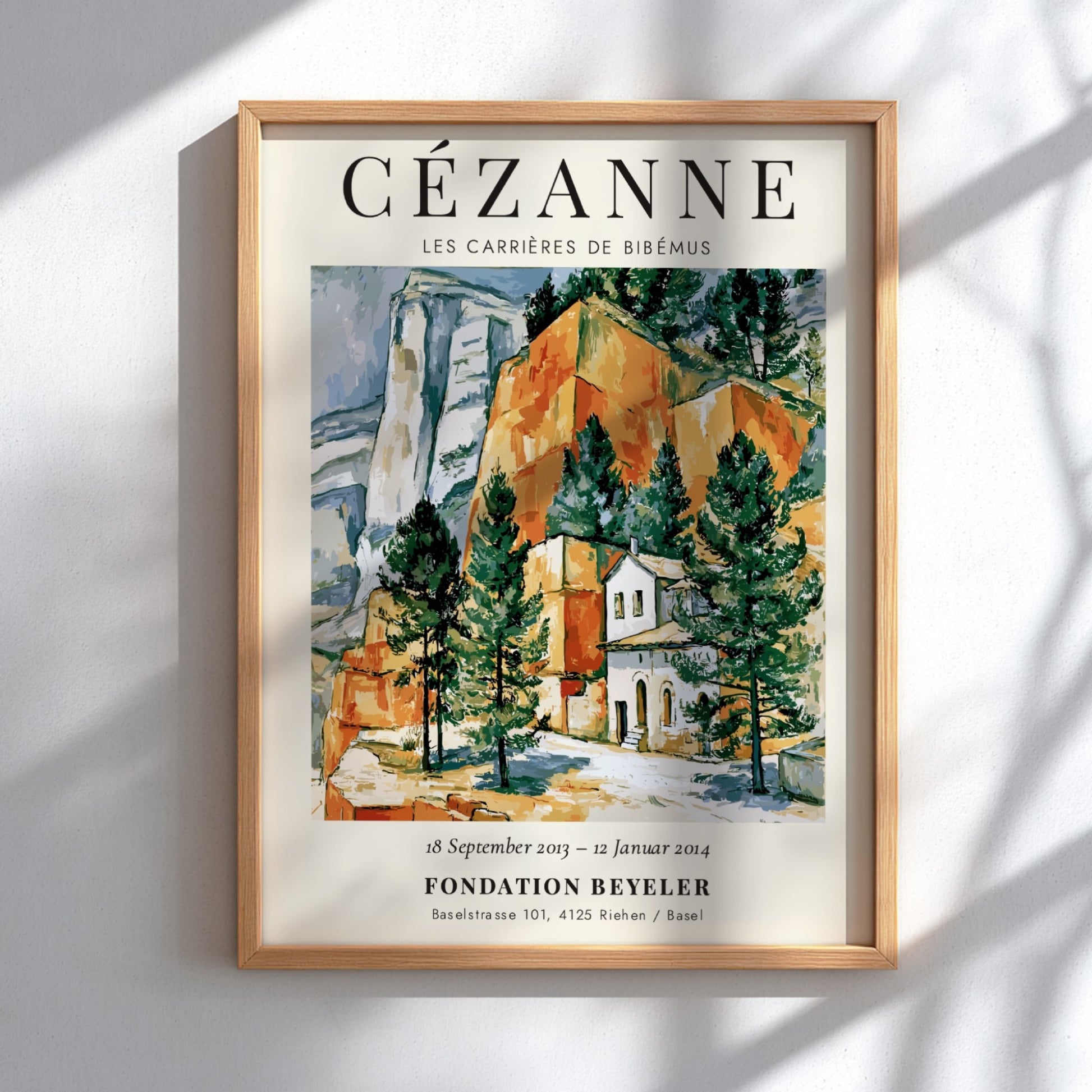 Cézanne exhibition poster featuring Les Carrières de Bibémus with vibrant colours and nature-inspired design
