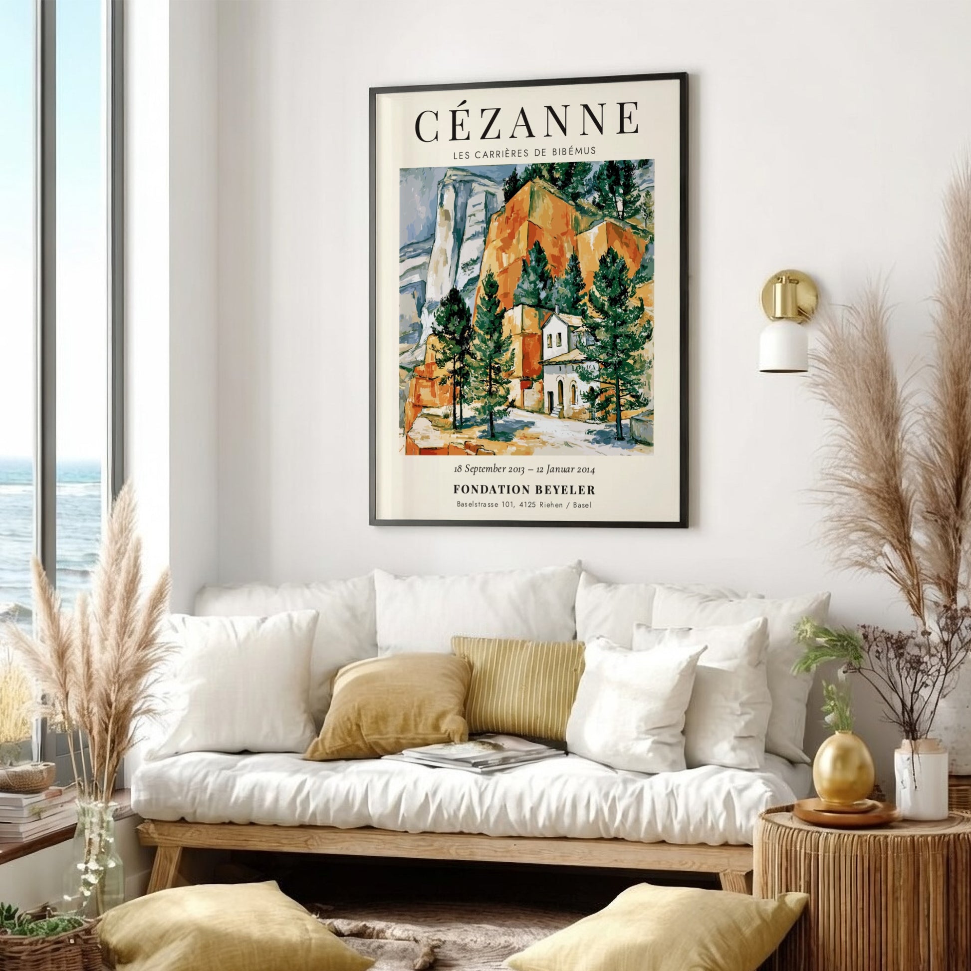 Cézanne exhibition poster featuring Les Carrières de Bibémus with vibrant colours and nature-inspired design