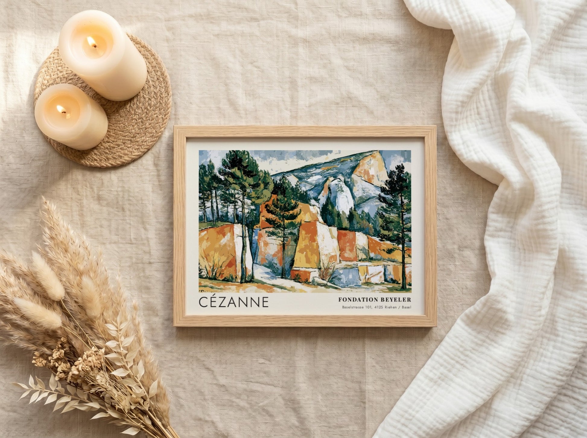 Wall art poster featuring Cézanne Les Carrières de Bibémus landscape with ochre rock formations.