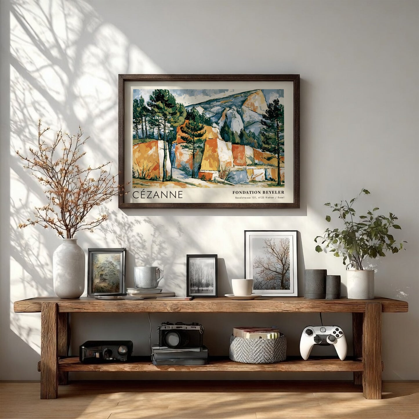 Wall art poster featuring Cézanne Les Carrières de Bibémus landscape with ochre rock formations.