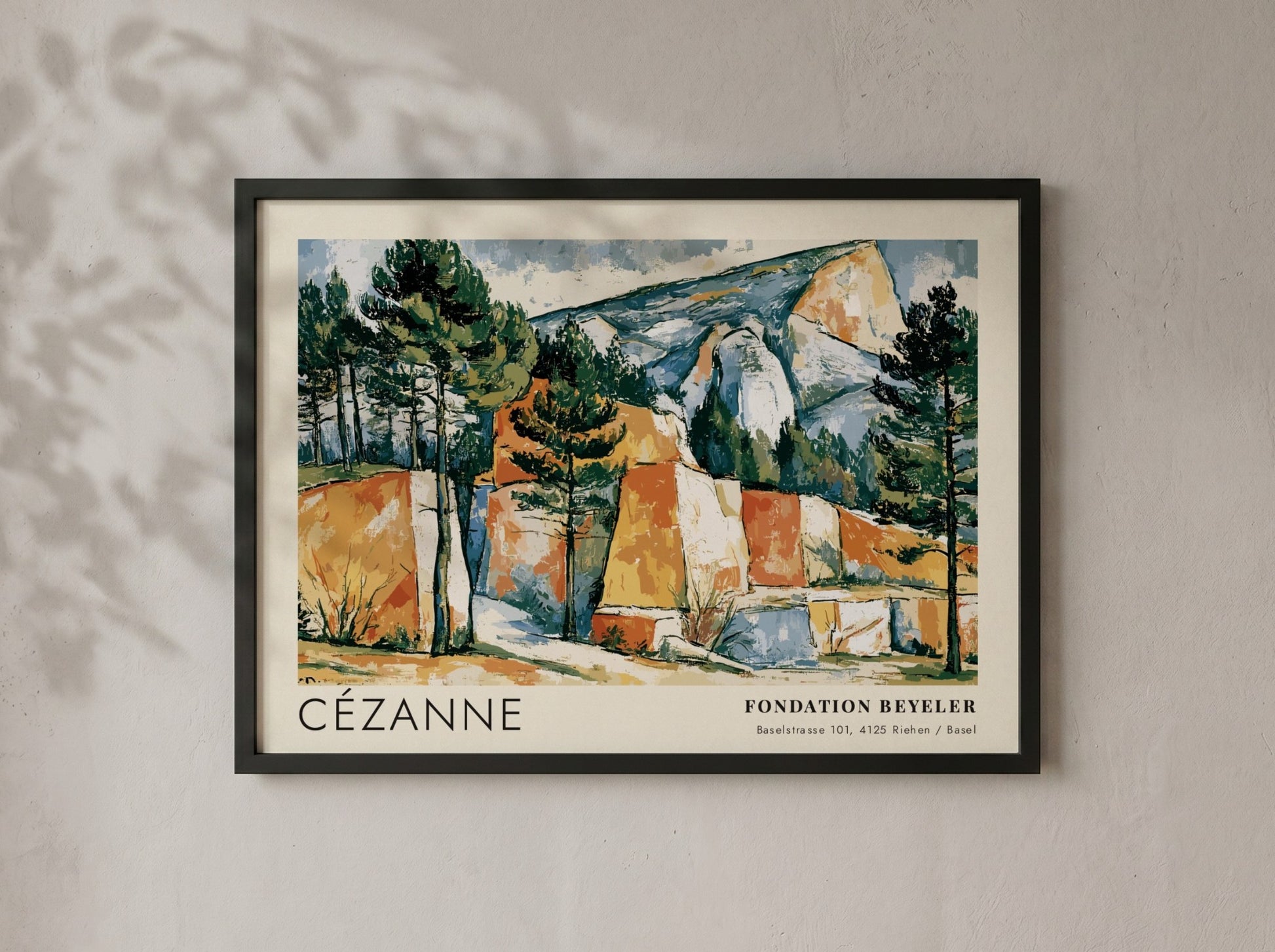 Wall art poster featuring Cézanne Les Carrières de Bibémus landscape with ochre rock formations.