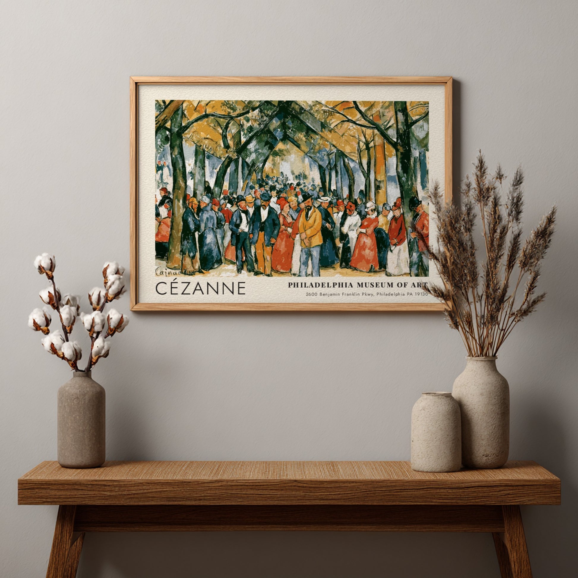 Wall art poster featuring Cézanne artwork from the Philadelphia Museum of Art exhibition display.