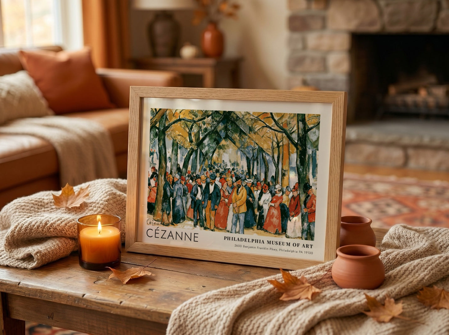Wall art poster featuring Cézanne artwork from the Philadelphia Museum of Art exhibition display.
