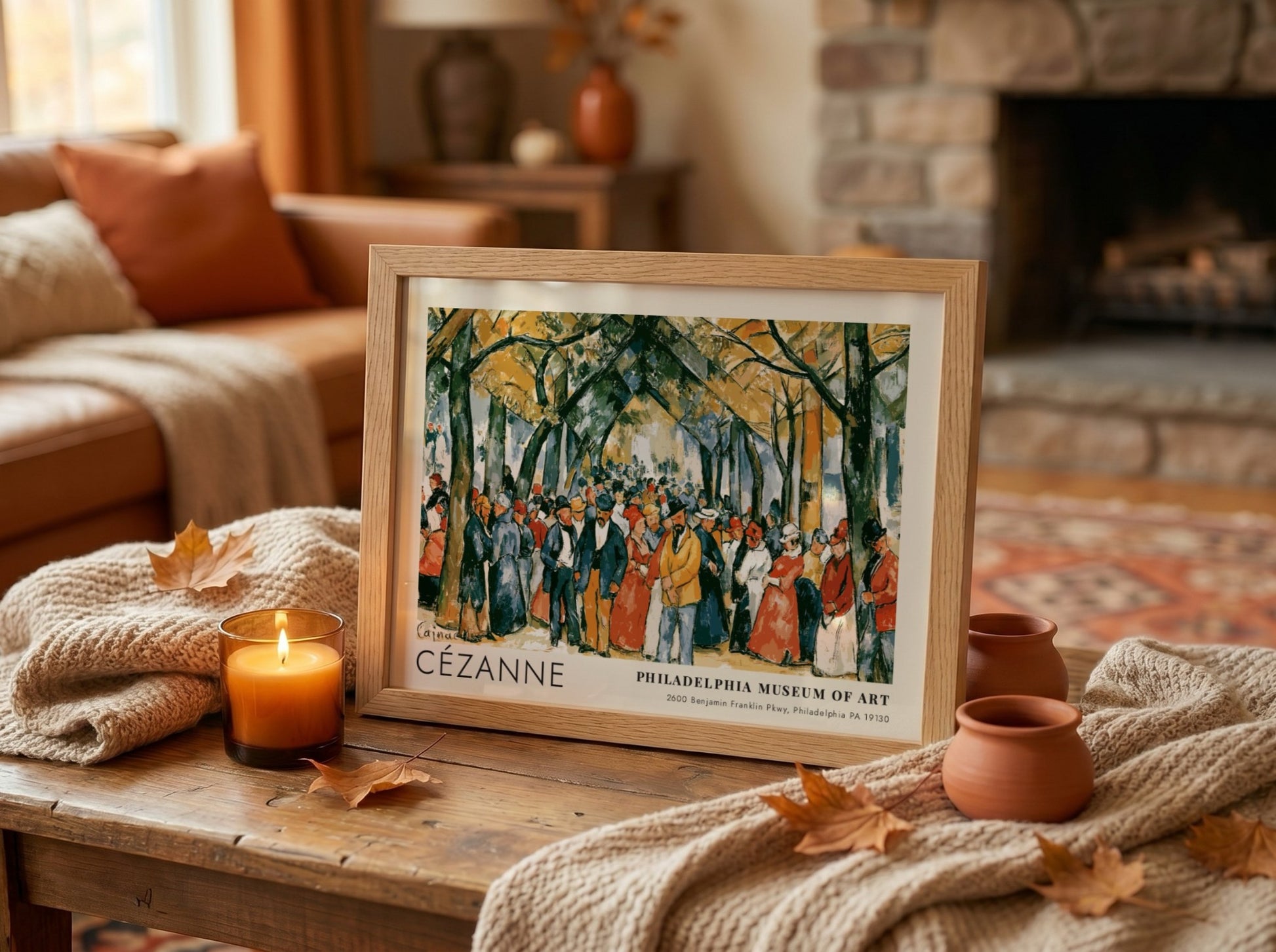 Wall art poster featuring Cézanne artwork from the Philadelphia Museum of Art exhibition display.