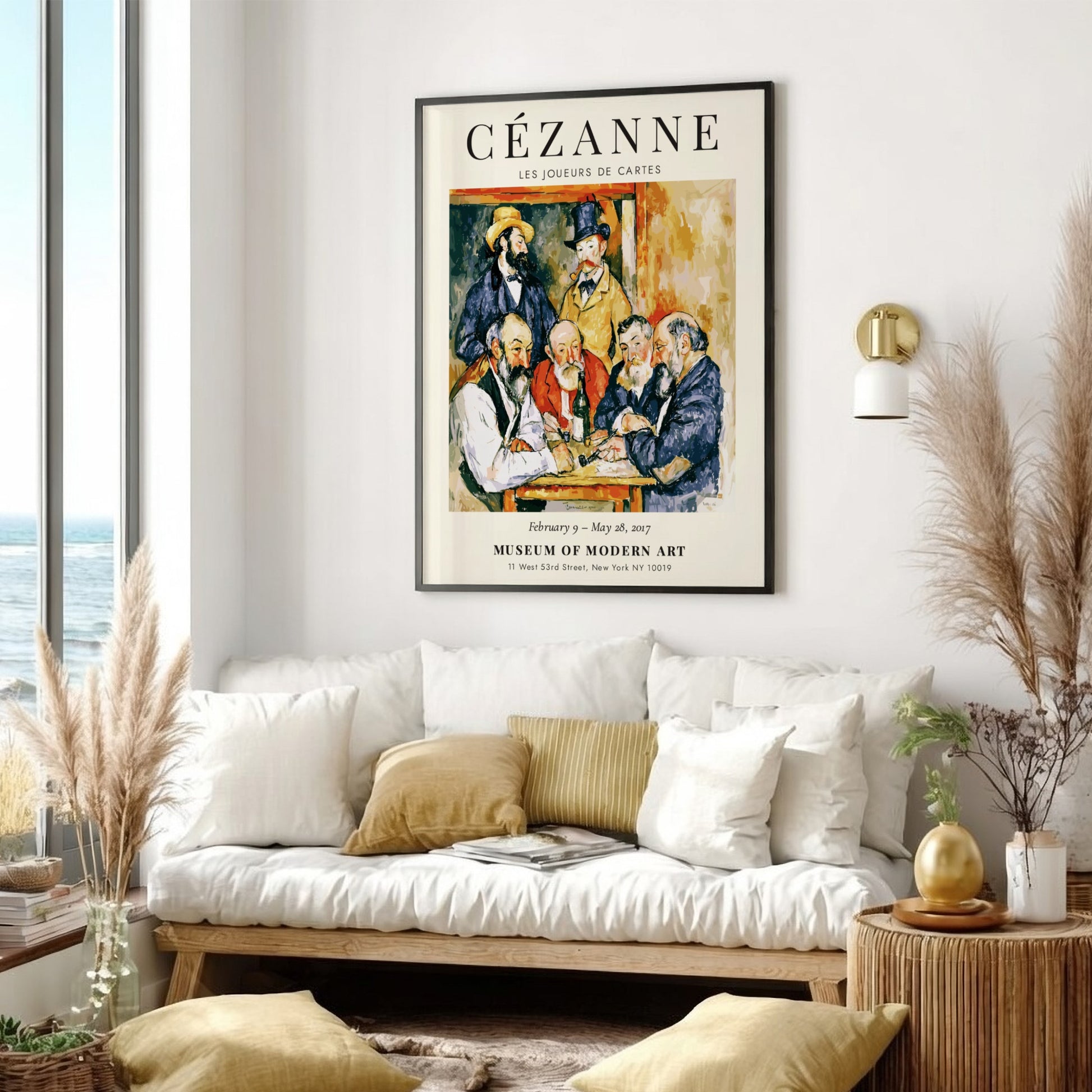 Cézanne Exhibition Poster featuring Les Joueurs de Cartes with vibrant earthy tones and post-impressionist