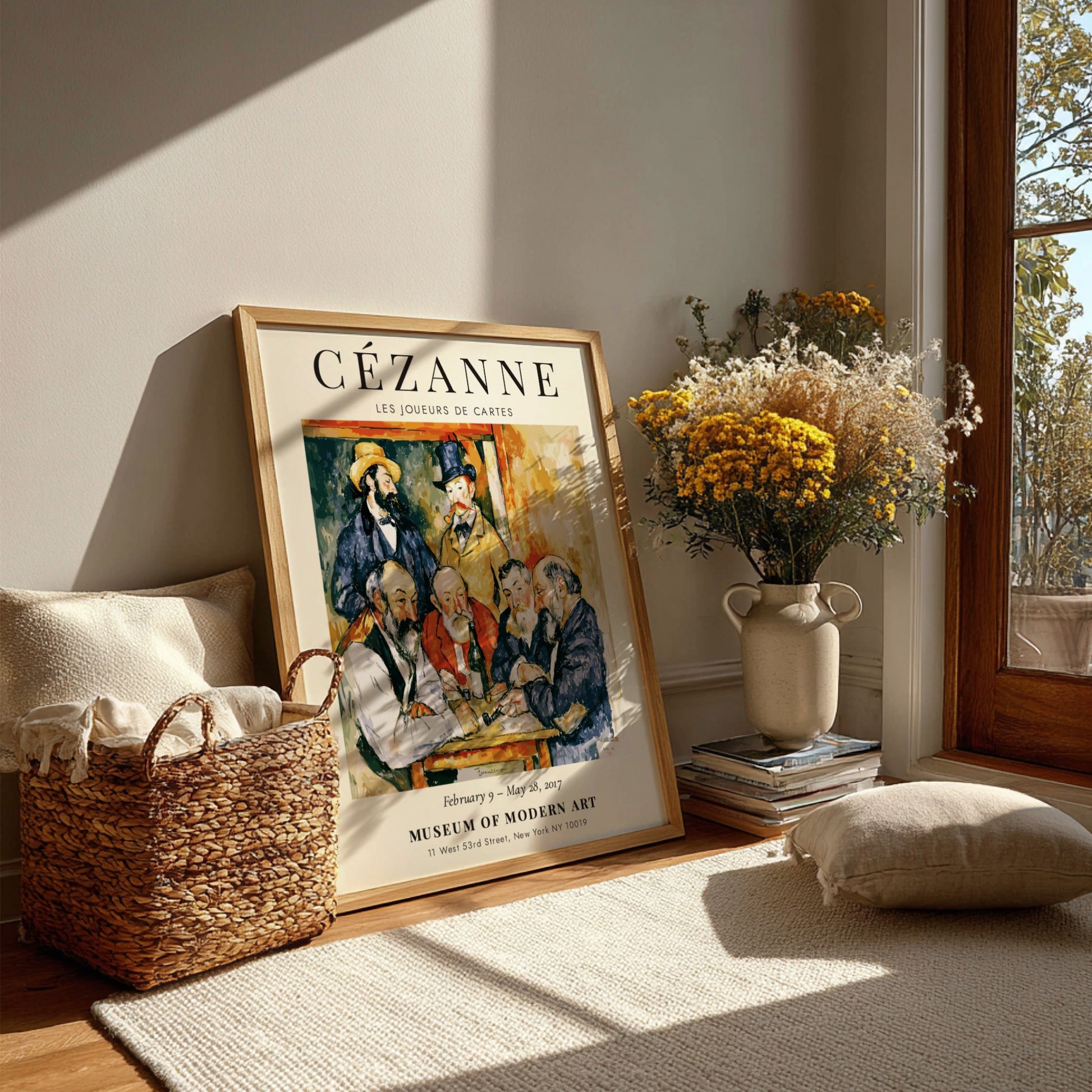 Cézanne Exhibition Poster featuring Les Joueurs de Cartes with vibrant earthy tones and post-impressionist