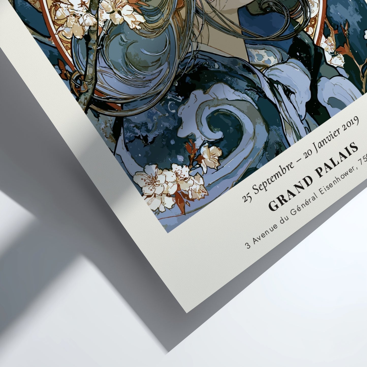 Les Saisons poster featuring Alphonse Mucha's elegant art style with floral motifs and flowing forms