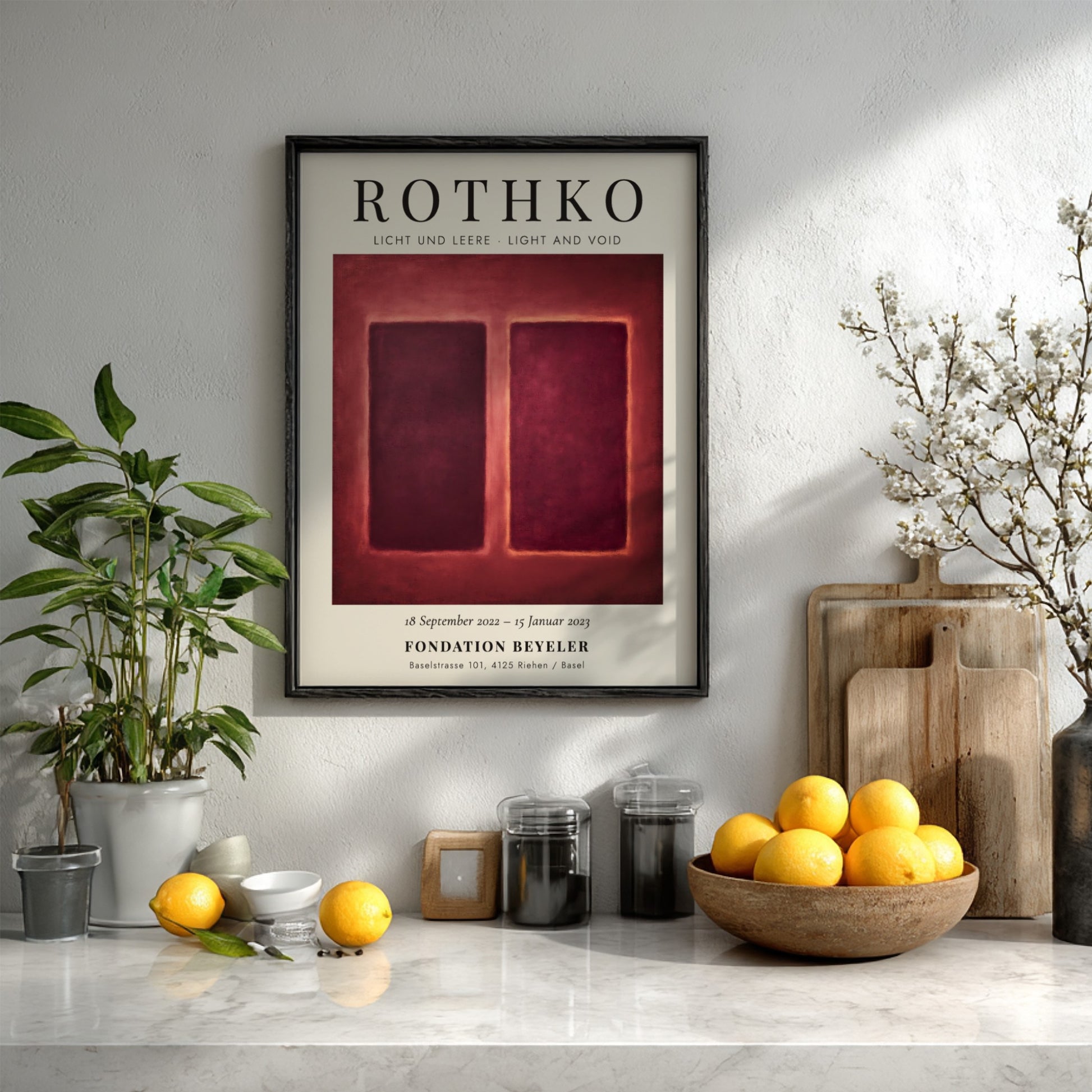 Wall art poster featuring Mark Rothko Licht und Leere with red abstract forms.