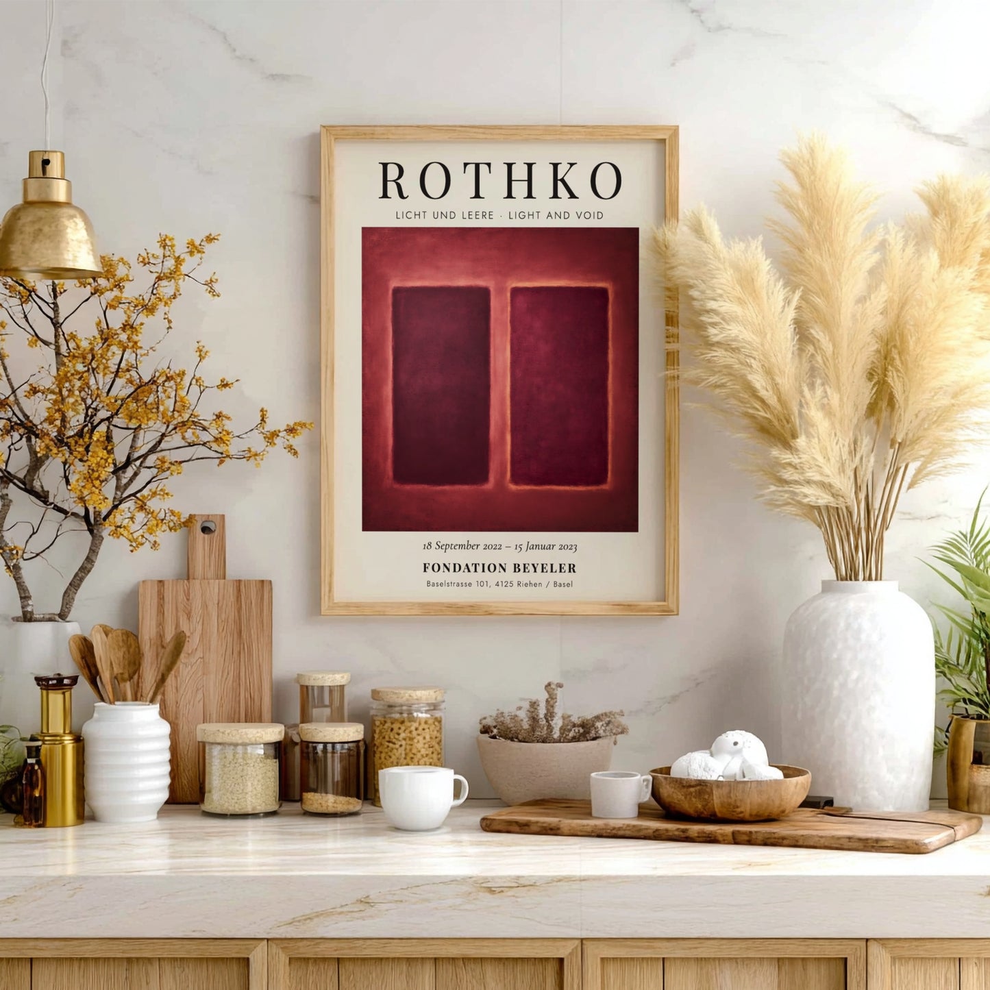 Wall art poster featuring Mark Rothko Licht und Leere with red abstract forms.