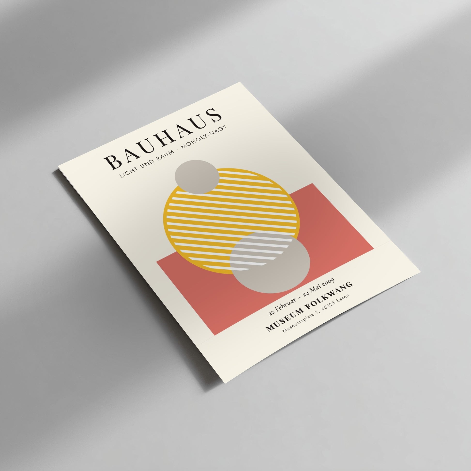 Bauhaus poster featuring geometric shapes in warm colors and modern design elements