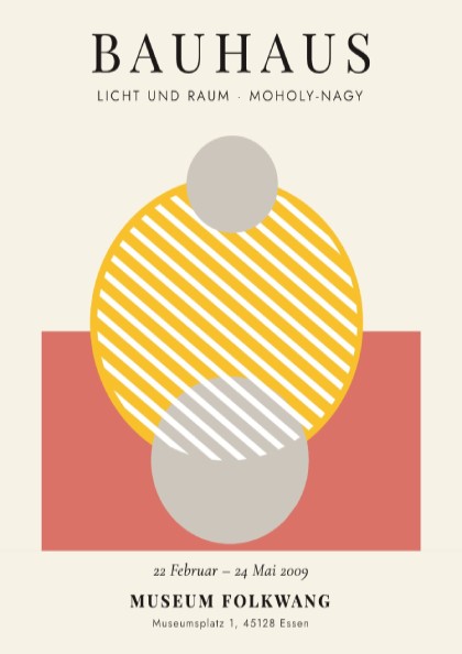 Bauhaus poster featuring geometric shapes in warm colors and modern design elements