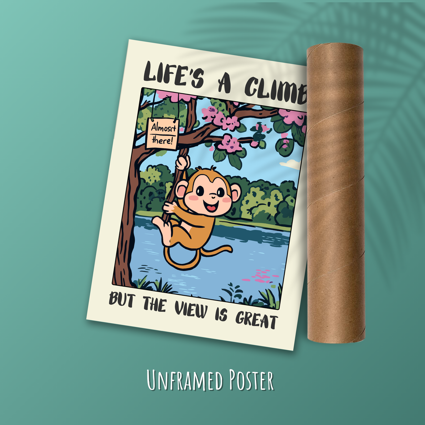 Funny Monkey Poster, Motivational Animal Wall Art, Quirky Inspirational Print