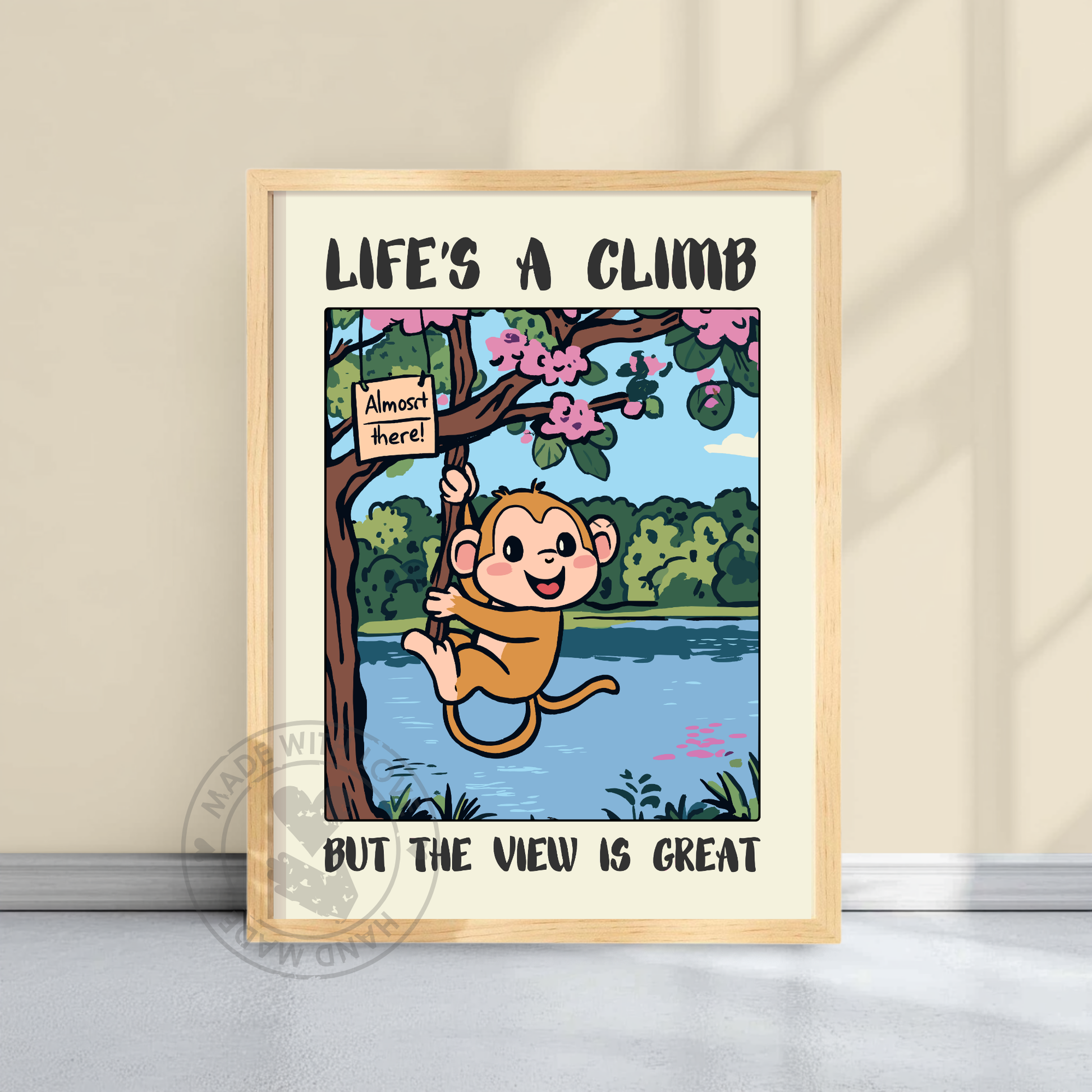 Funny Monkey Poster, Cute Jungle Decor, Quirky Inspirational Print