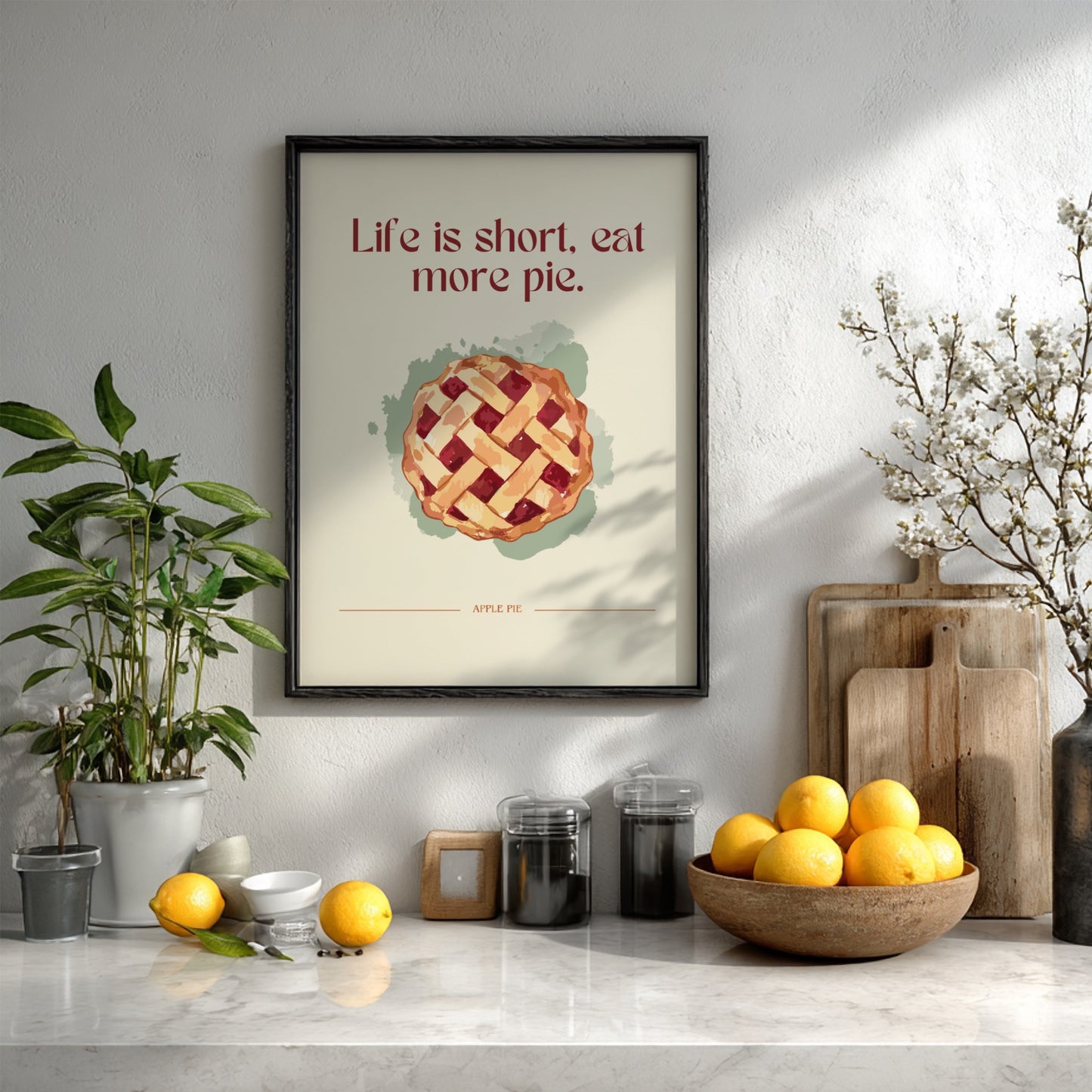 Life is Short Eat More Pie Poster - Funny Dessert Wall Art Print