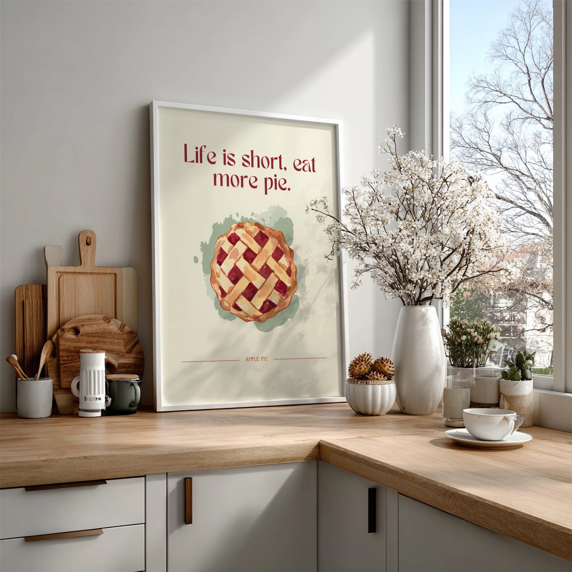 Life is Short Eat More Pie Poster - Funny Dessert Wall Art Print