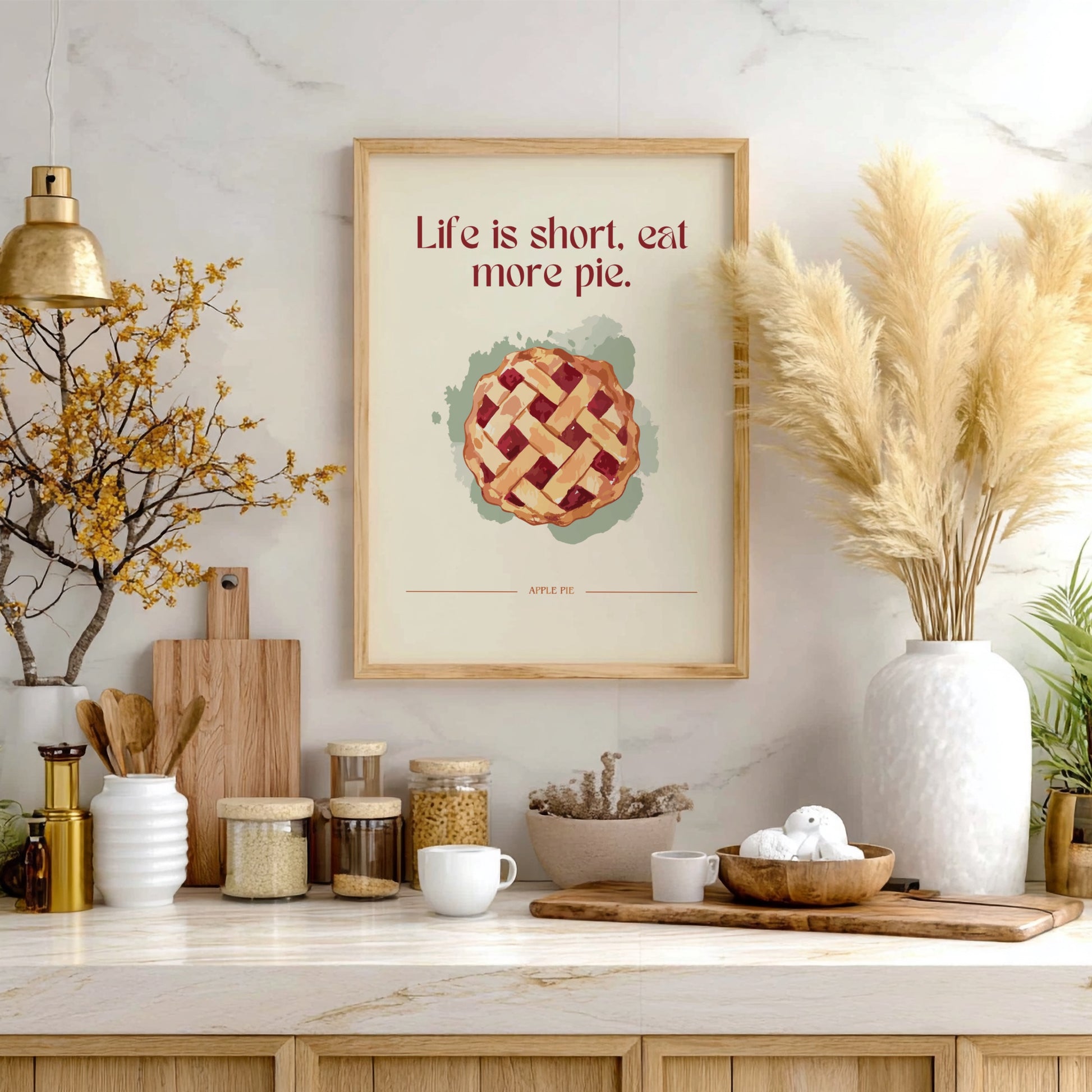 Life is Short Eat More Pie Poster - Funny Dessert Wall Art Print