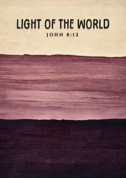 Inspirational poster featuring the verse Light of the World in calming purple tones and minimalist style