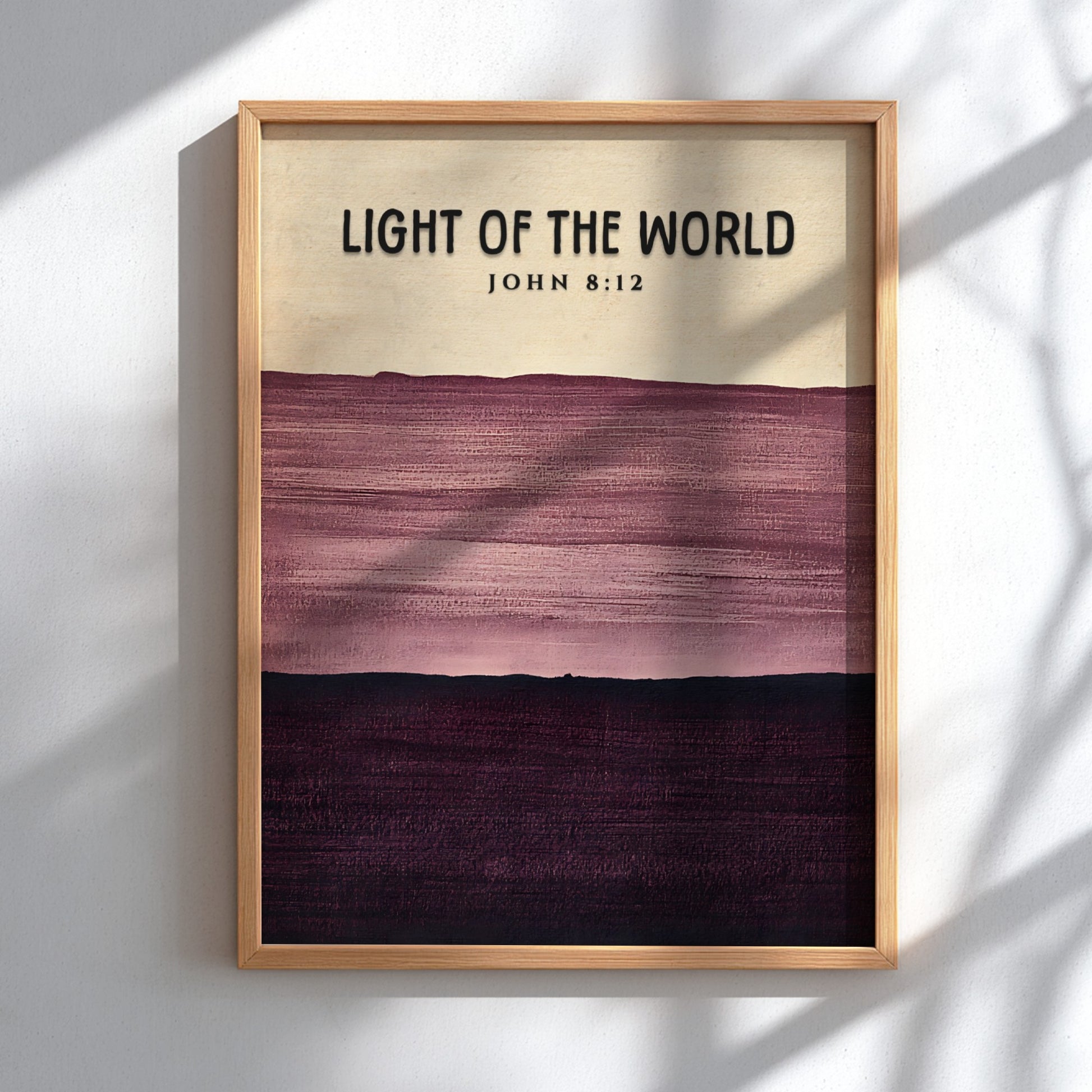 Inspirational poster featuring the verse Light of the World in calming purple tones and minimalist style