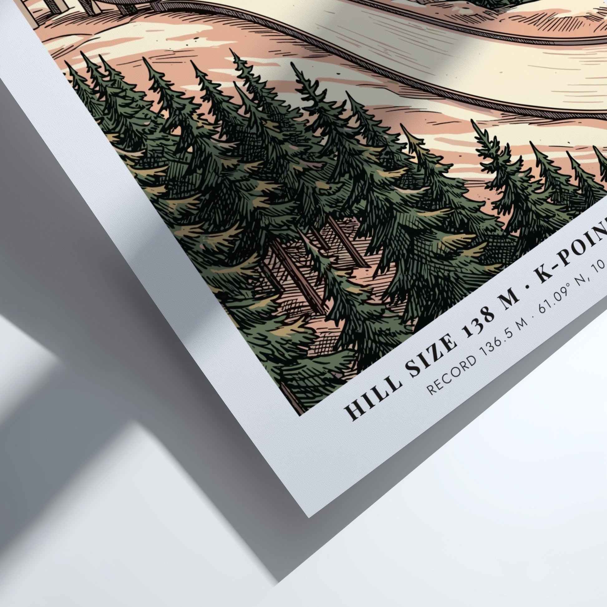 Poster of the Lillehammer ski jump with a jumper in flight over forests.