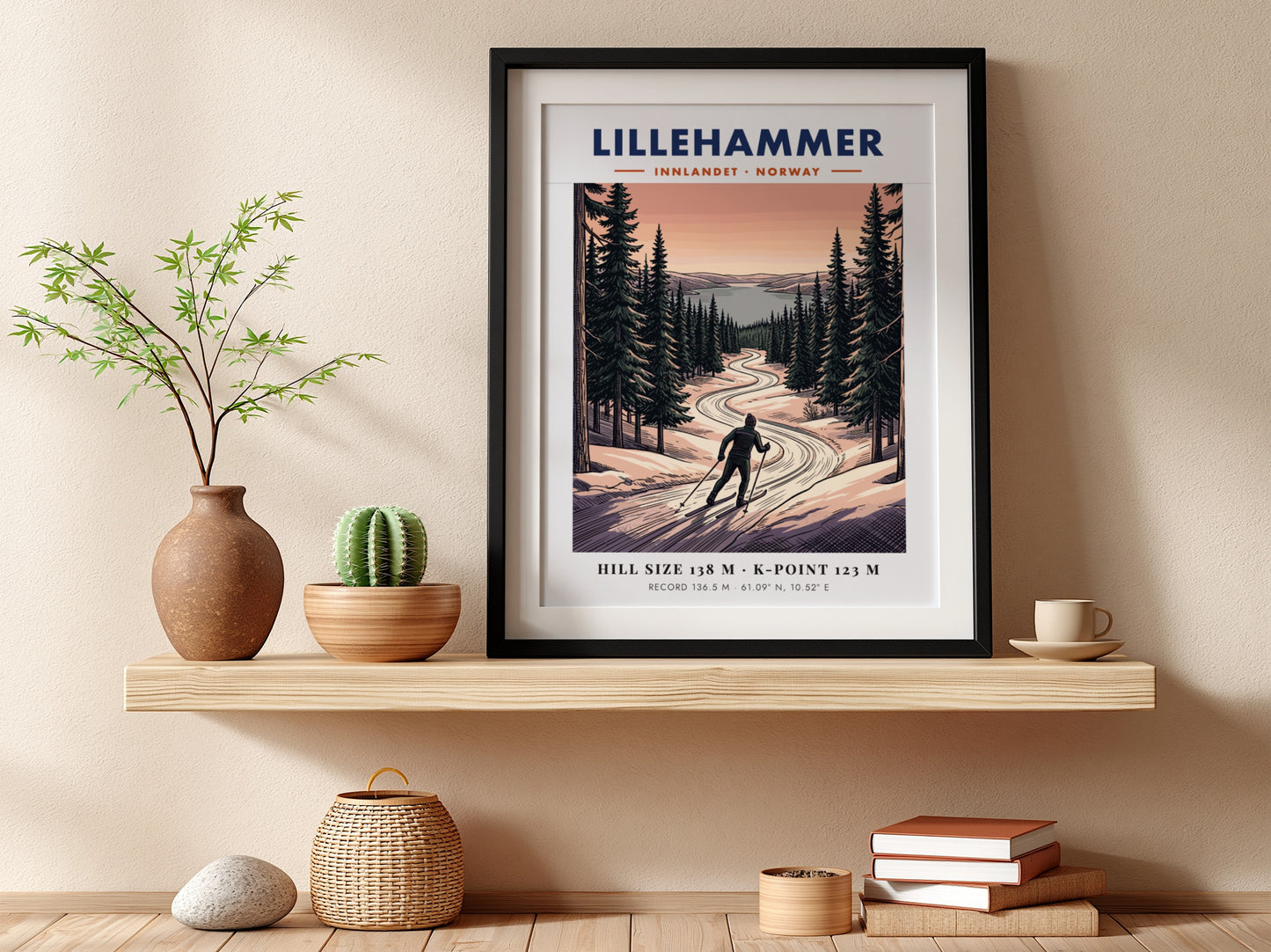 Poster of a cross-country skier on a winding snowy trail in Lillehammer Norway