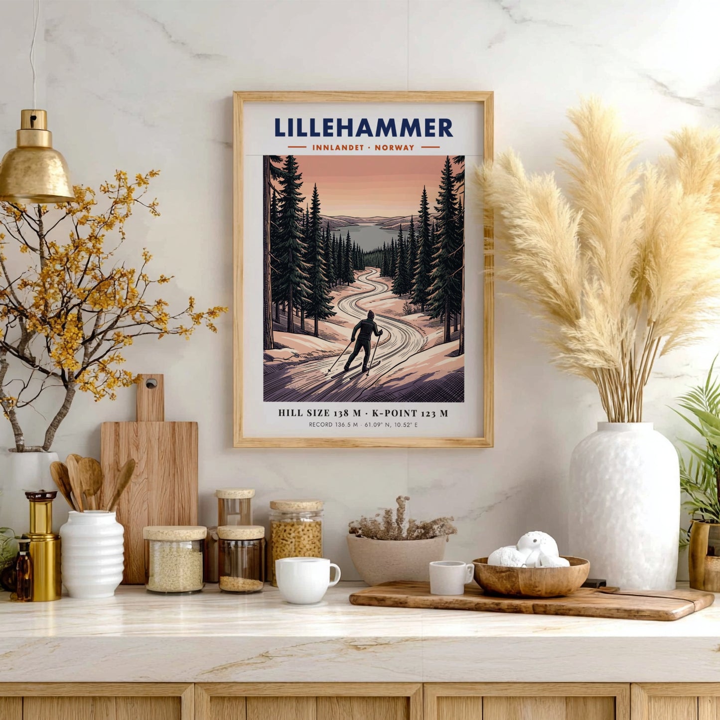 Poster of a cross-country skier on a winding snowy trail in Lillehammer Norway