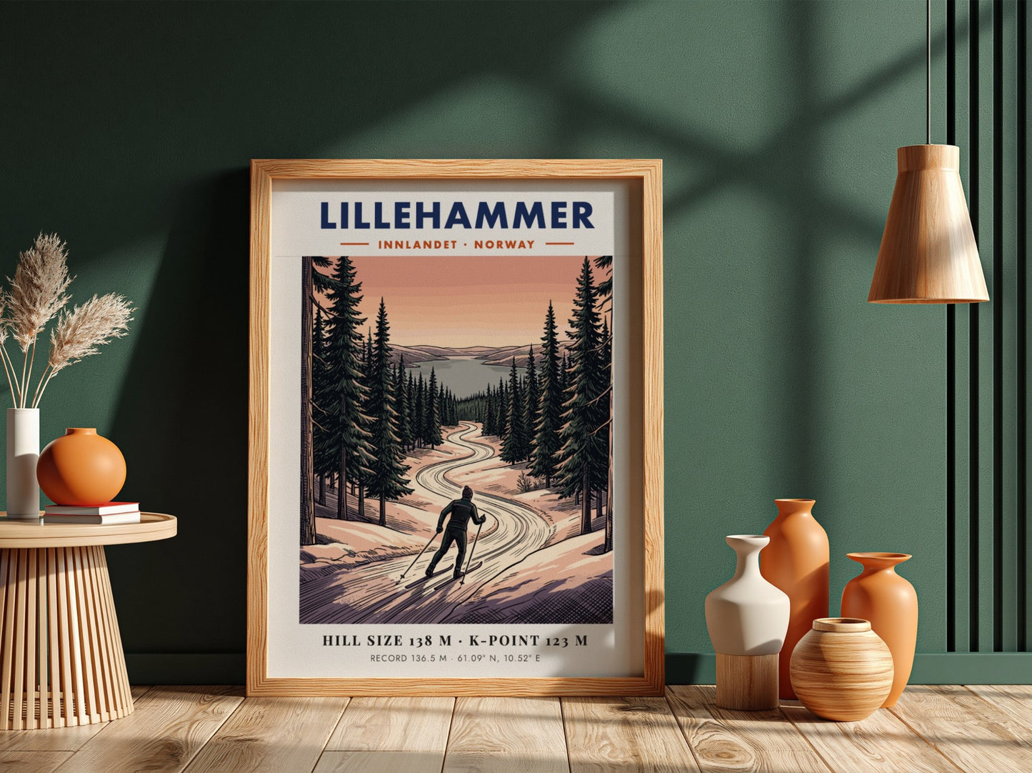 Poster of a cross-country skier on a winding snowy trail in Lillehammer Norway