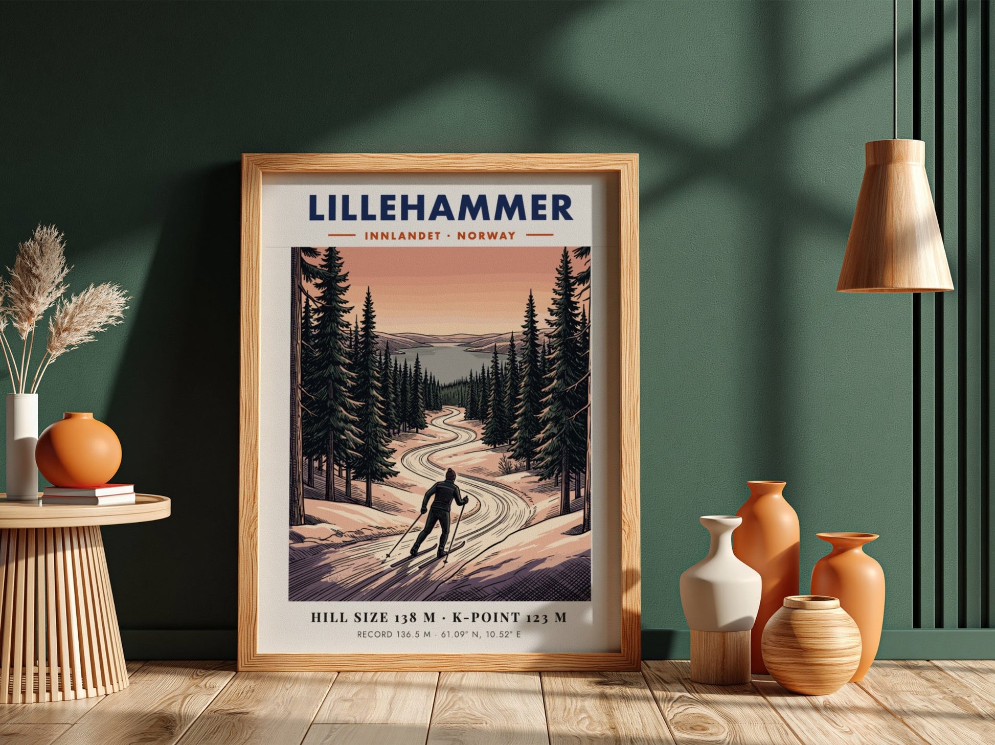 Poster of a cross-country skier on a winding snowy trail in Lillehammer Norway