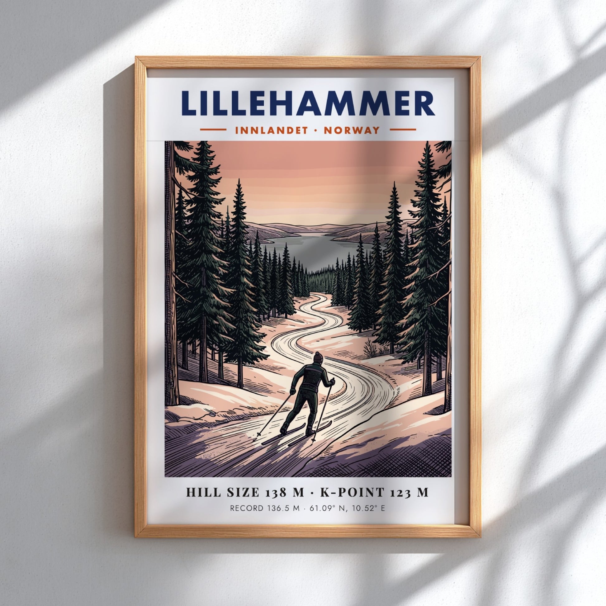 Poster of a cross-country skier on a winding snowy trail in Lillehammer Norway