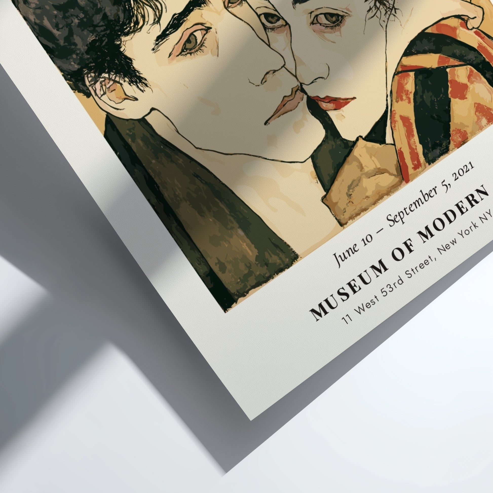 Egon Schiele exhibition poster featuring expressive lines and muted colors in Linie und Form Ausdruck