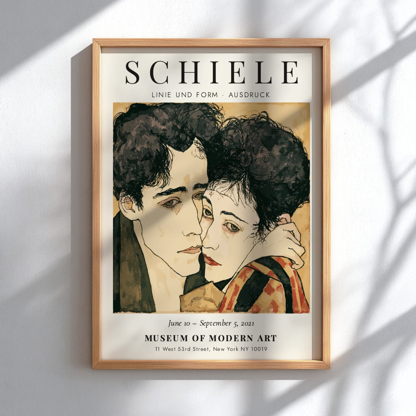 Egon Schiele exhibition poster featuring expressive lines and muted colors in Linie und Form Ausdruck