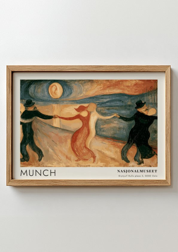 Gallery poster of Edvard Munch The Dance of Life framed in light wood grain.