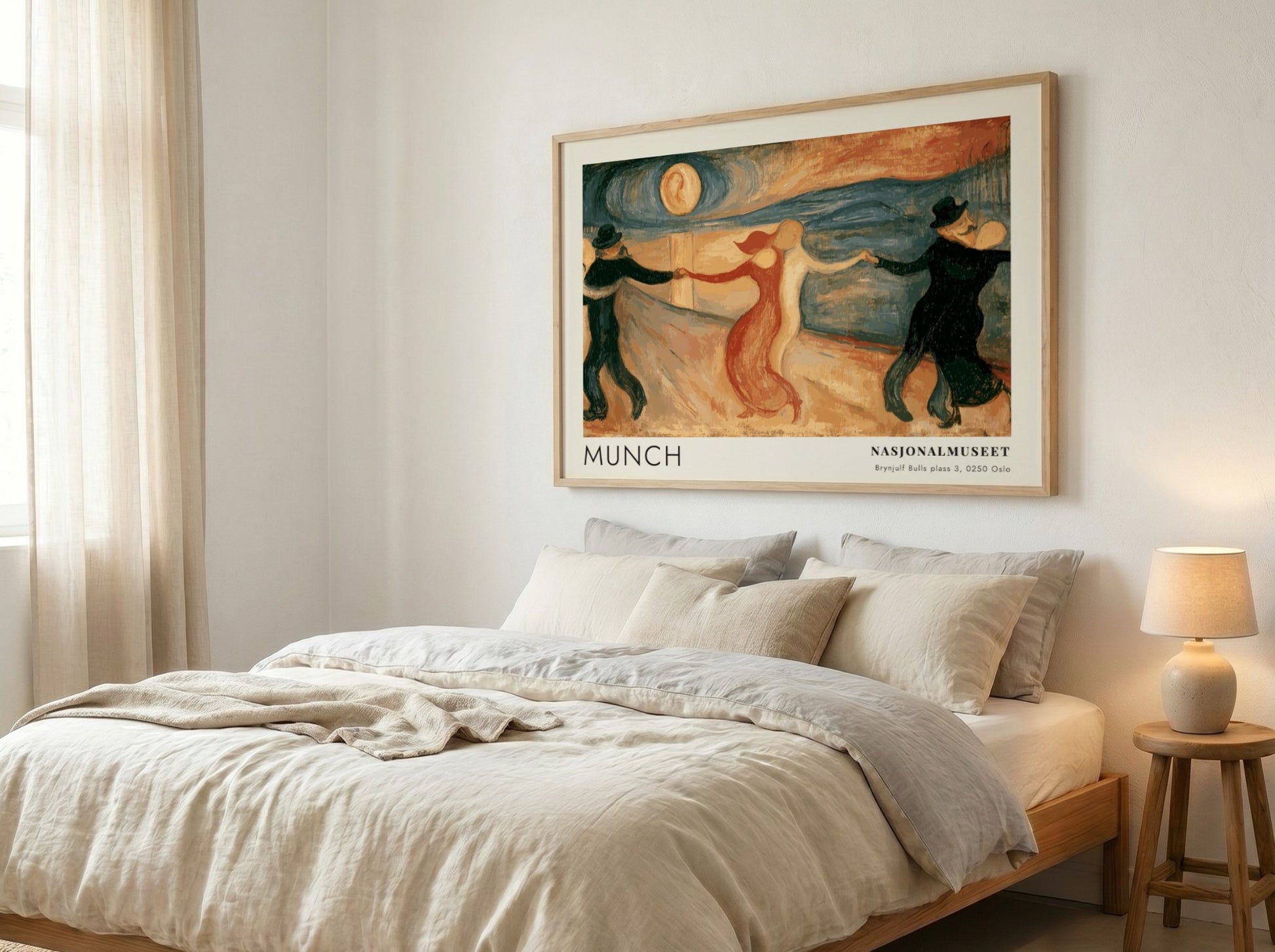 Gallery poster of Edvard Munch The Dance of Life framed in light wood grain.