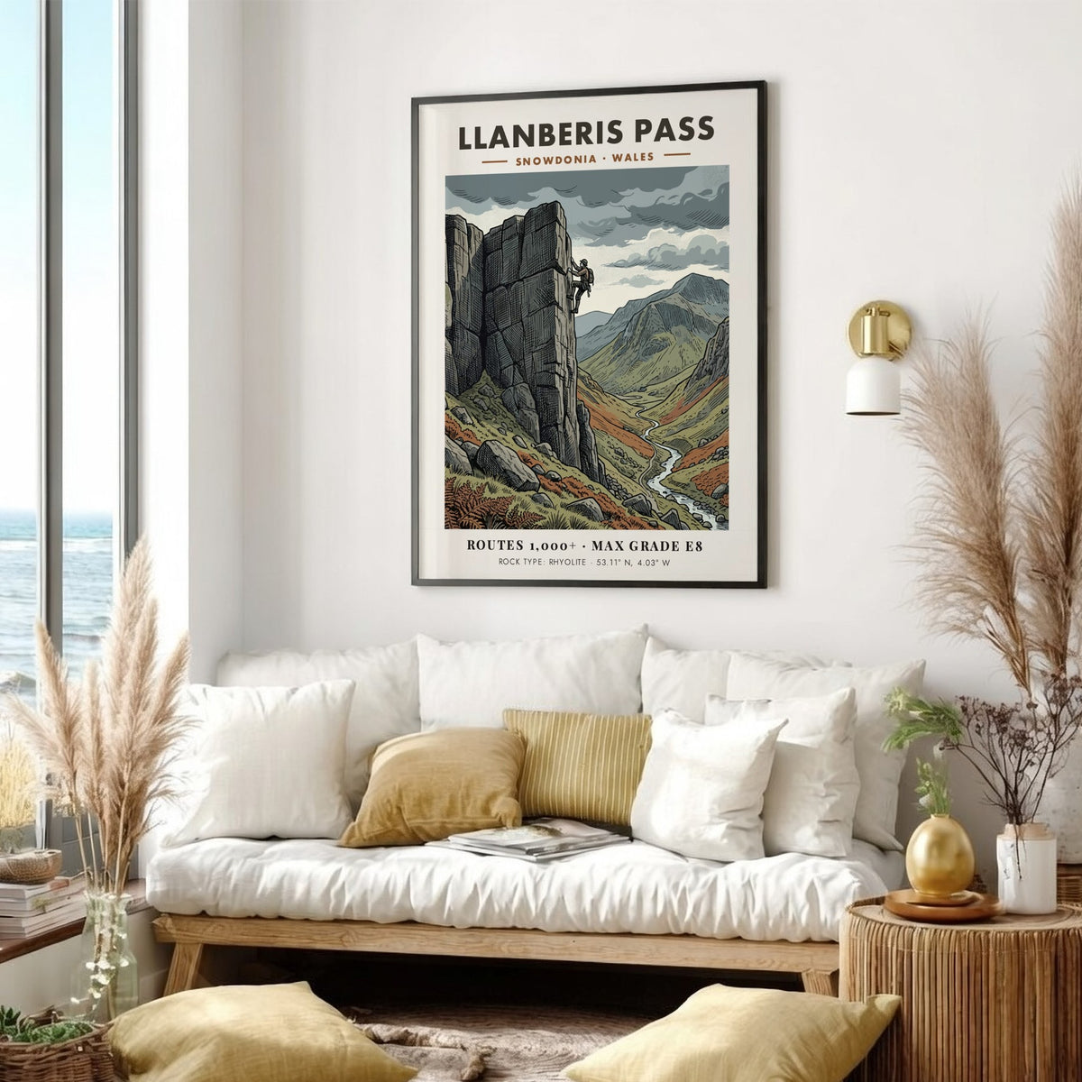 Poster of a rock climber on the steep rhyolite cliffs of Llanberis Pass Snowdonia.