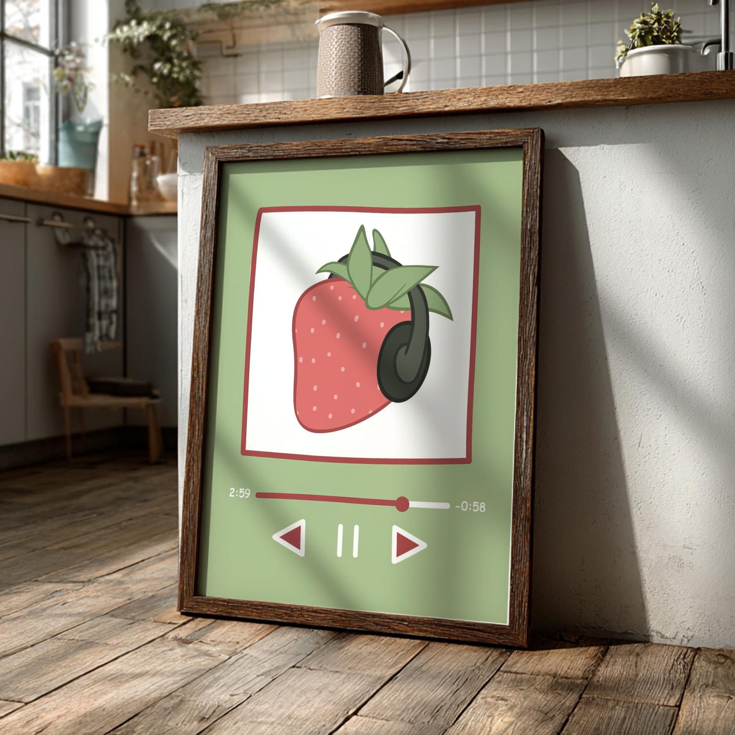 Lofi Rhythm Modern Art - The Strawberry Music Player Wall Print