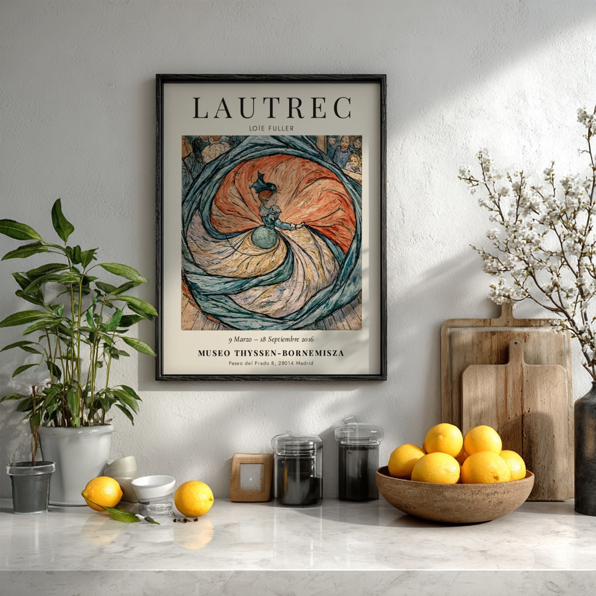 Toulouse-Lautrec poster featuring Loïe Fuller in vibrant colors and dynamic movement