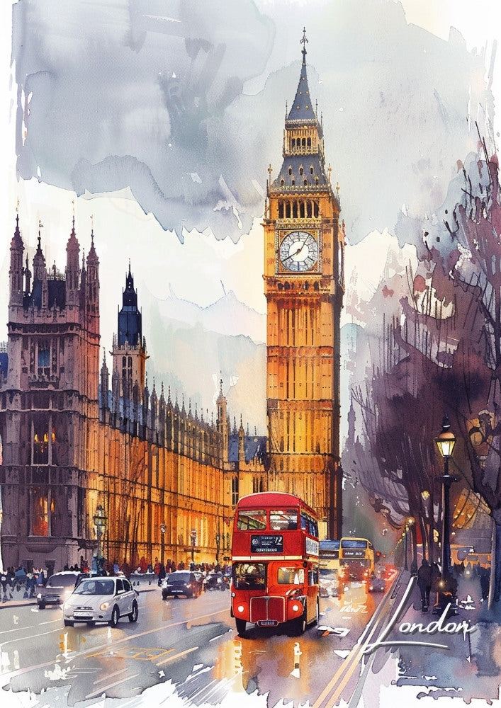 Europe LONDON TRAVEL POSTER - WATERCOLOUR ARTWORK