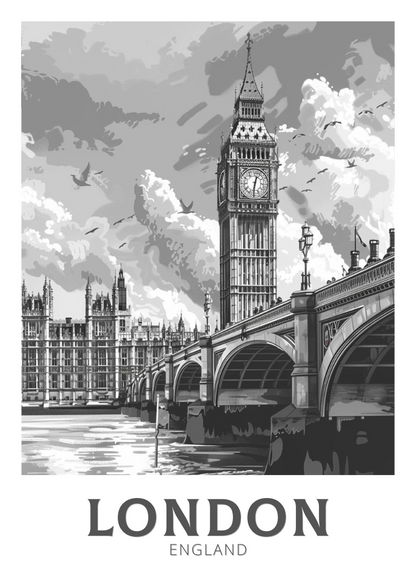 London Black and White Travel Poster - England Artwork