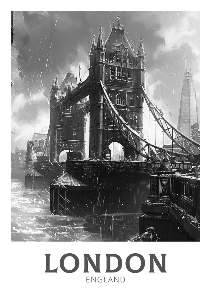 Affiche en noir et blanc de la tour de Londres