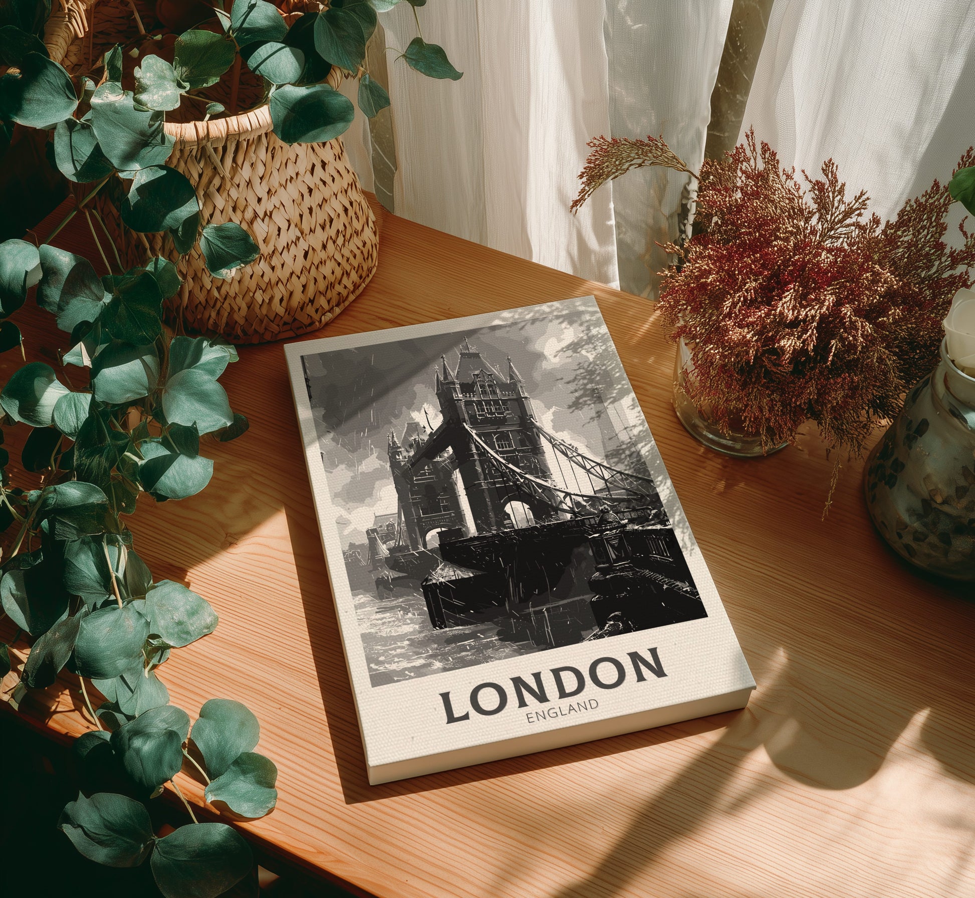 London Tower Bridge, black and white travel canvas
