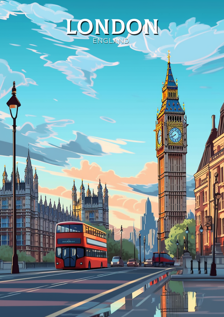 Europe LONDON TRAVEL PRINT - ENGLAND ARTWORK