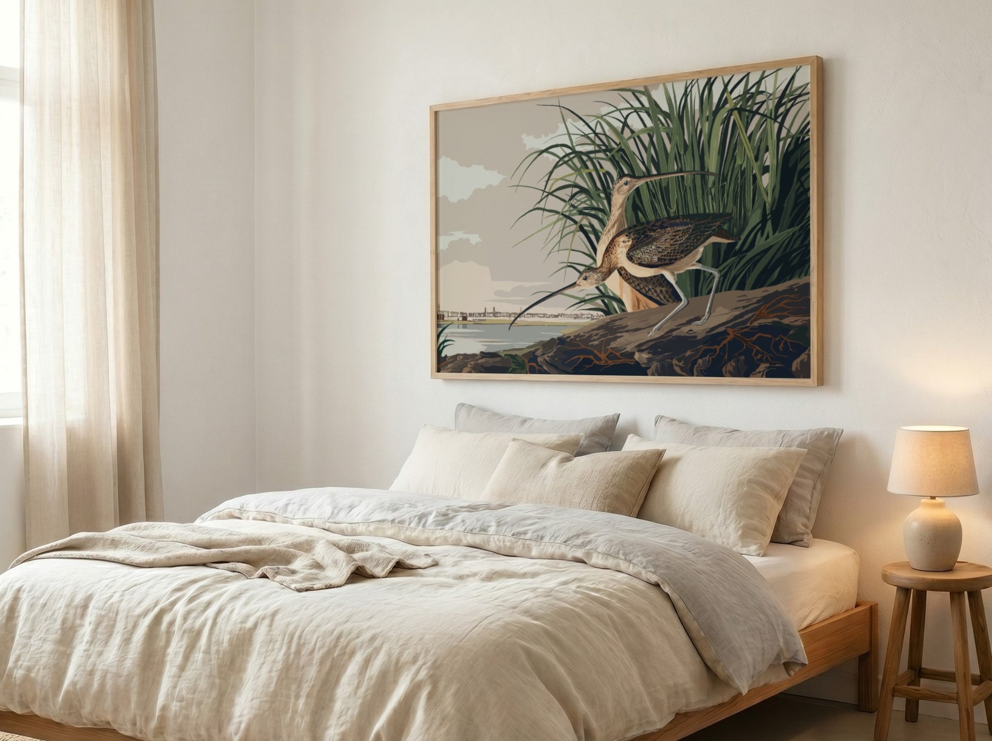 Long-billed Curlew art poster featuring a detailed bird illustration in natural colors, ideal for nature