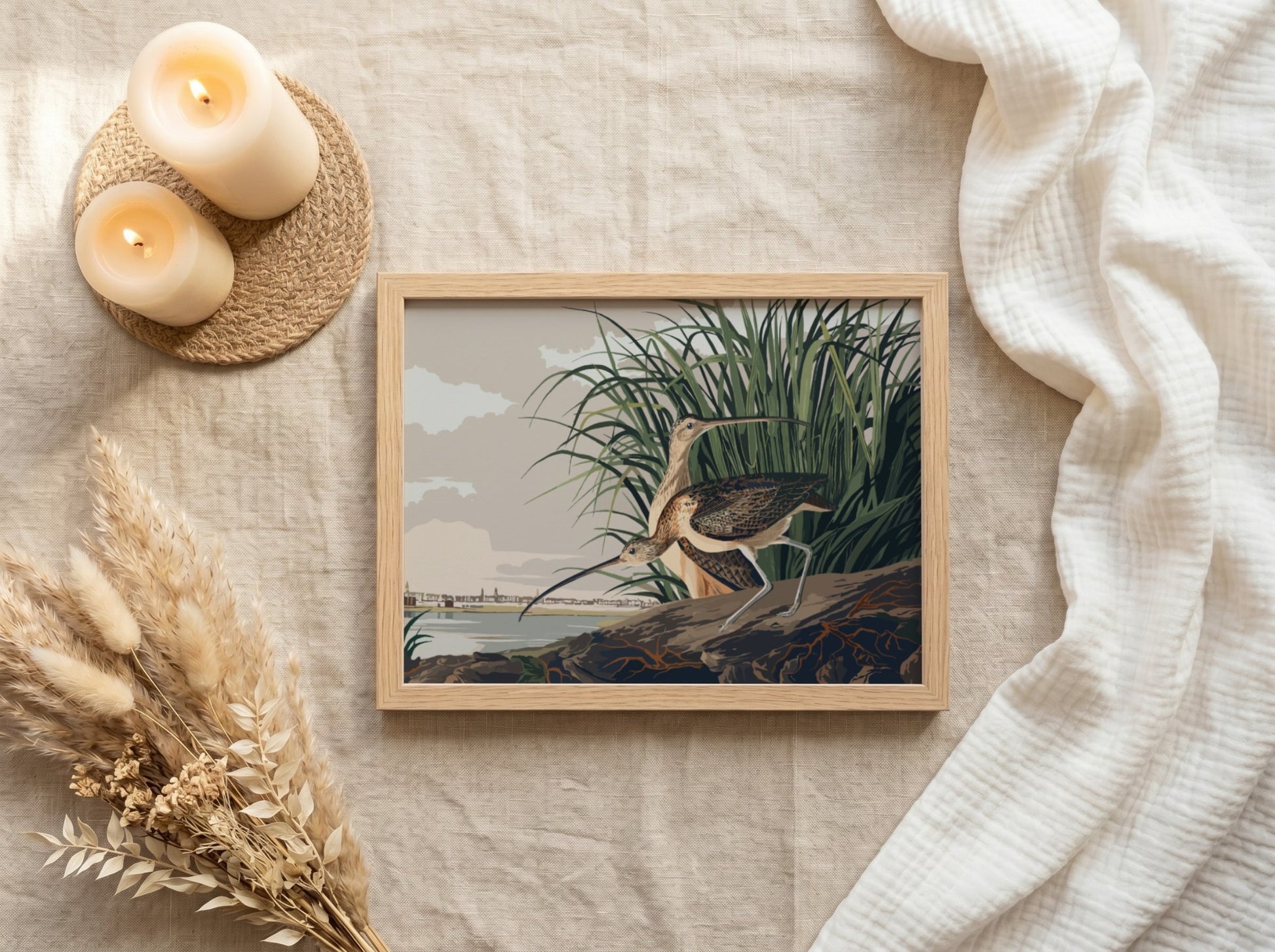 Long-billed Curlew art poster featuring a detailed bird illustration in natural colors, ideal for nature