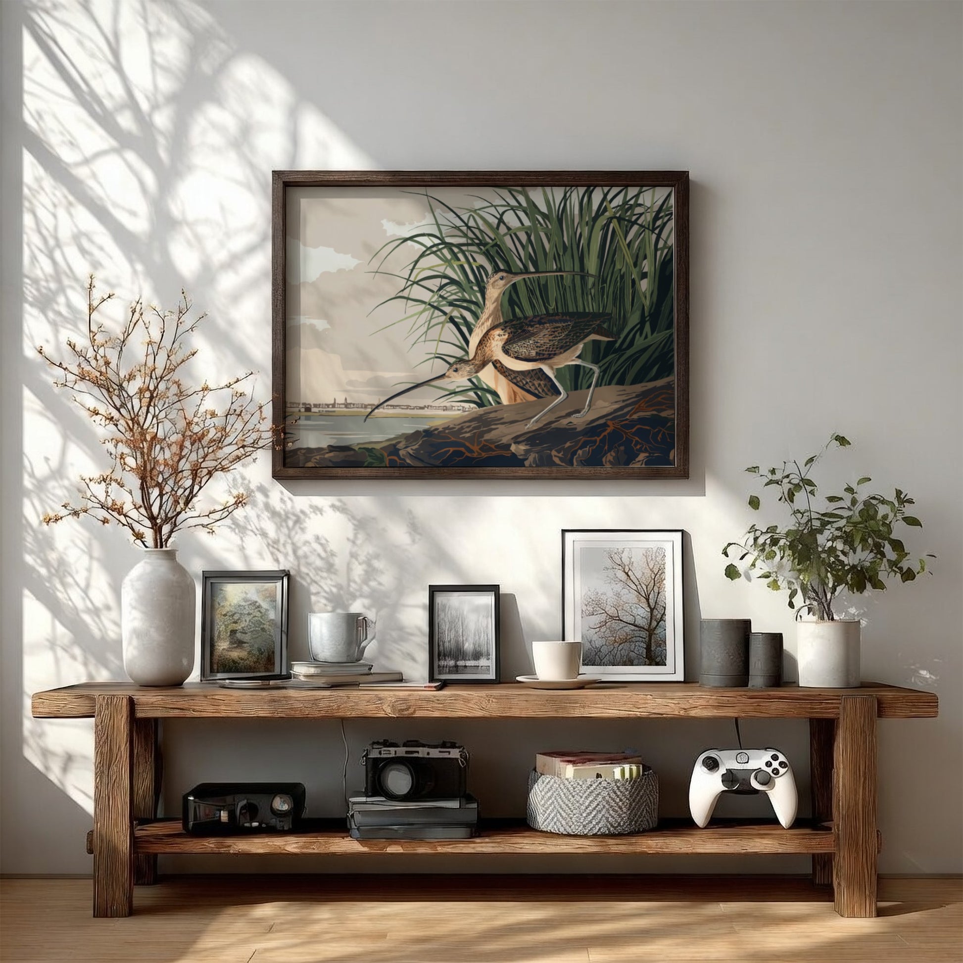 Long-billed Curlew art poster featuring a detailed bird illustration in natural colors, ideal for nature