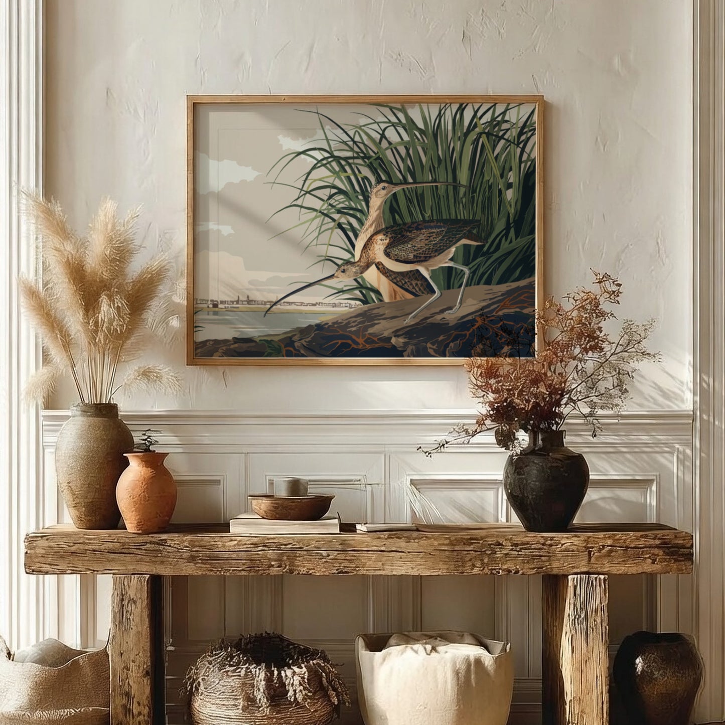 Long-billed Curlew art poster featuring a detailed bird illustration in natural colors, ideal for nature