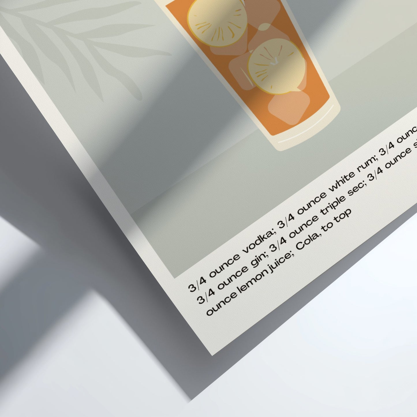 Recipe card for a cocktail with ingredients listed on a white background